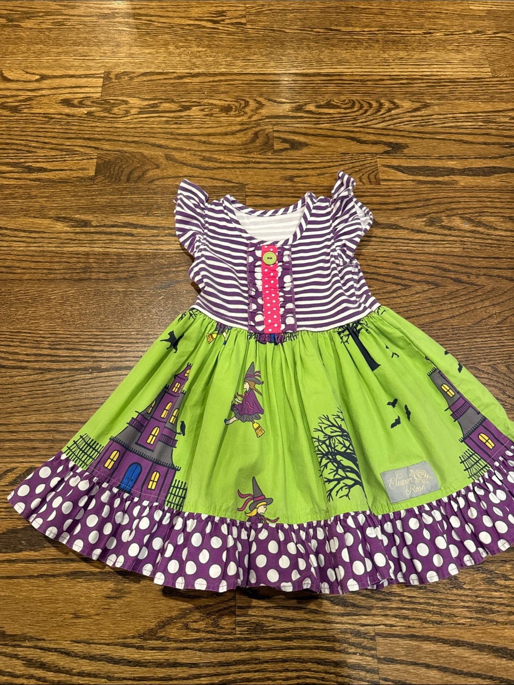 Eleanor Rose Purple & Lime Green Witch Print Dress